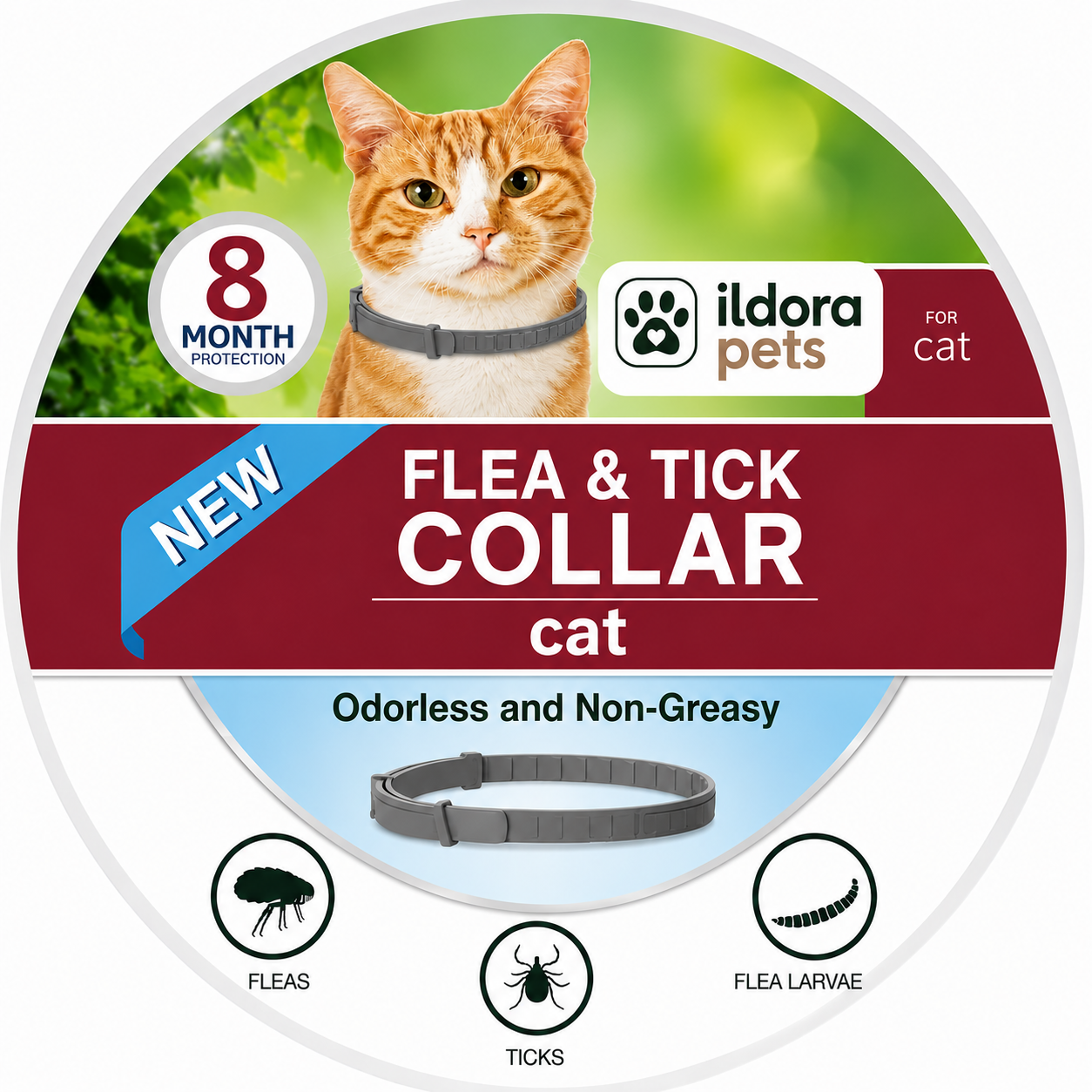 Flea & Tick Protection Collar for Dogs & Cats – 8 Month Protection